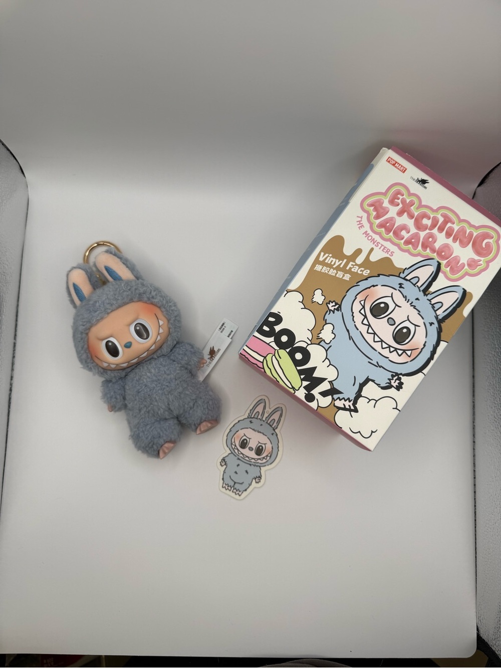 Labubu Exciting Macarons Plush Bunny Keychain - Gray